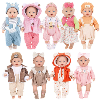 43cm Baby Doll Clothes Set – Leather Jacket, Pants & Rompers for 18-Inch American Dolls, Winter Outfit