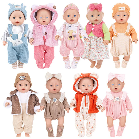 43cm Baby Doll Clothes Set – Leather Jacket, Pants & Rompers for 18-Inch American Dolls, Winter Outfit