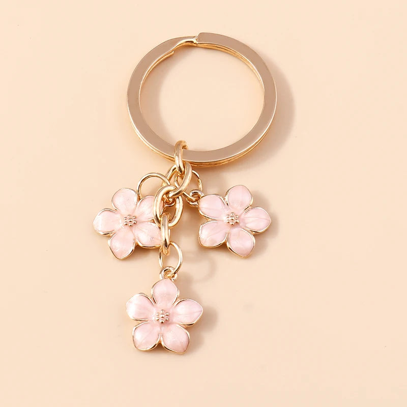 Sakura Flower Enamel Keychain - Colorful Cute Key Ring Handbag Accessory Gift for Women & Girls