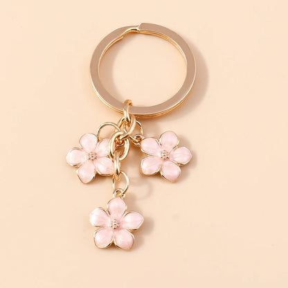Sakura Flower Enamel Keychain - Colorful Cute Key Ring Handbag Accessory Gift for Women & Girls