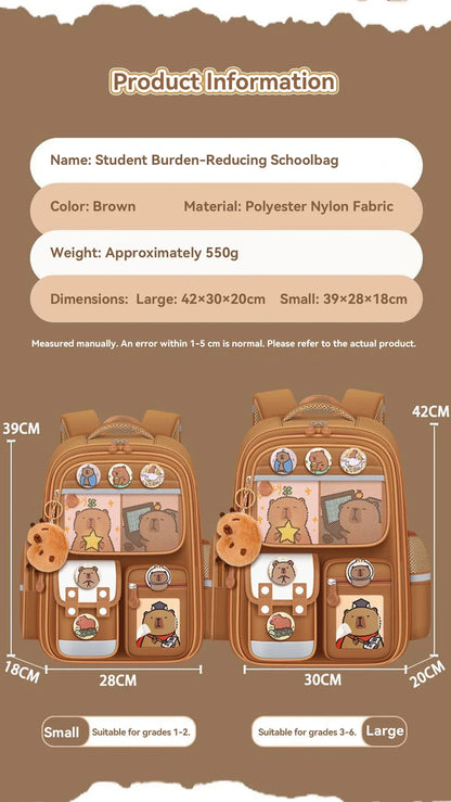 Capybara Waterproof School Backpack | Large Capacity, Ergonomic Straps for Students, Spine-Friendly Gift Bag