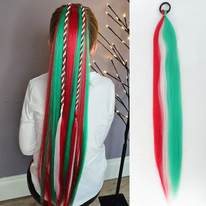 26" Synthetic Ponytail Extension - Long Straight Ombre Pink Purple Blue Hair with Elastic Tie