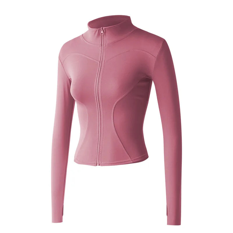 Winter Workout Essential: Women's Long Sleeve Zip Sports Jacket - Fitness Yoga Shirt, Warm Gym Top for Activewear, Running, and Cycling