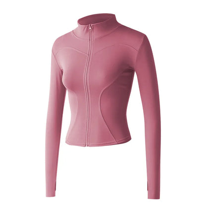 Winter Workout Essential: Women's Long Sleeve Zip Sports Jacket - Fitness Yoga Shirt, Warm Gym Top for Activewear, Running, and Cycling