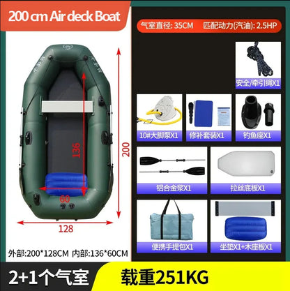1.75–3.6m Inflatable PVC Fishing Kayak Boat – Air Deck Raft Rubber Dinghy with Clip Net, Portable Fishing Watercraft