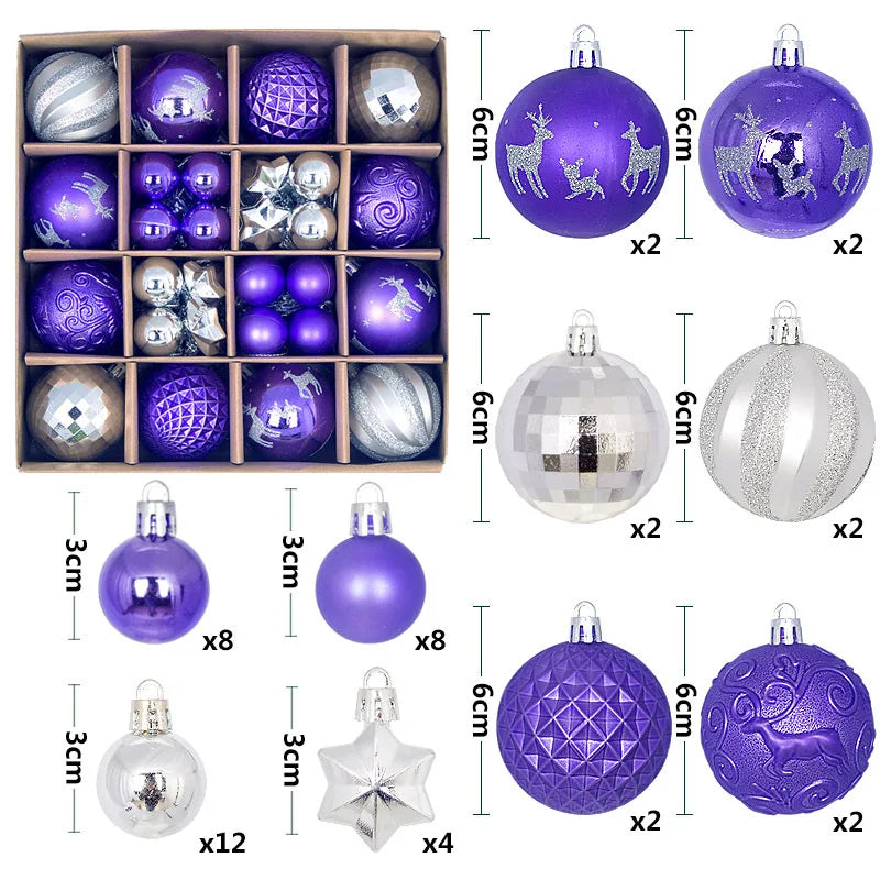 44PCS Christmas Ball Ornaments – 3/6CM Decorative Pendant Balls for Christmas Tree, Home Decor, New Year & Holiday Accessories