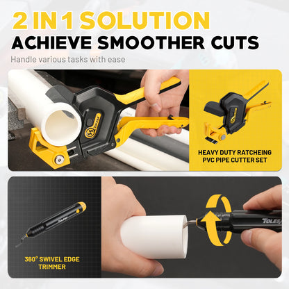 TOLESA 3-Gear Adjustable PVC Pipe Cutter - Ratchet Tool for PVC, PPR, PE & PEX up to 2-1/2"