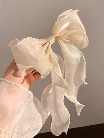 White Organza Bow Hair Clips – Fluttering Ribbon, French Fresh Premium Headdress, Large Hair Accessories for Women & Girls