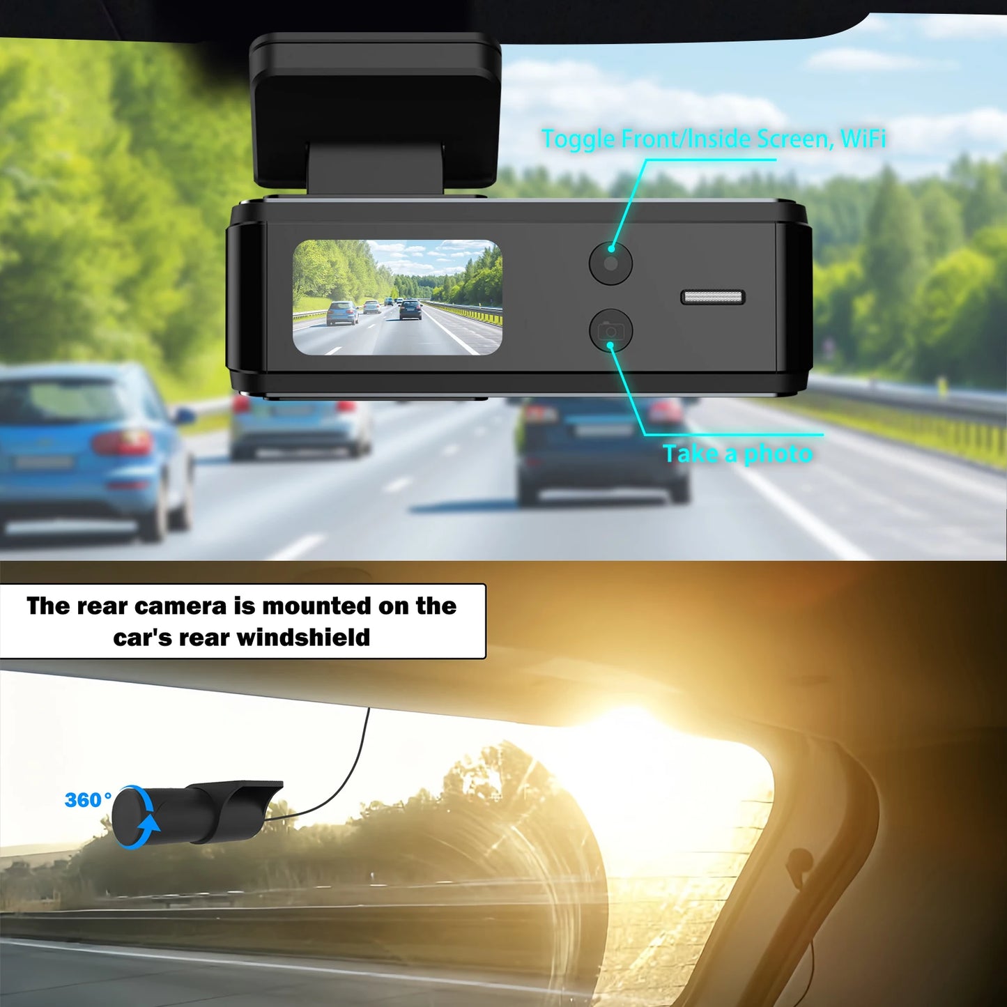 Aprilboy 4K WiFi Dash Cam 2160P – Dual Lens Front & Rear Car DVR, Night Vision, G-Sensor, 24H Parking Monitor
