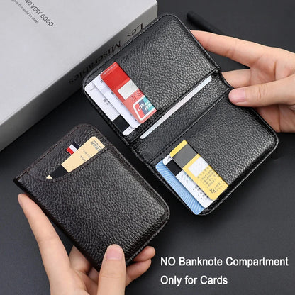 Slim PU Leather Card Wallet - Portable Mini Credit Card Holder for Men with Thin Compact Pocket Design
