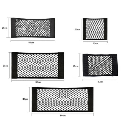Car Seat Back Organizer - Universal Trunk Net Mesh Pocket with Elastic Storage & Magic Sticker