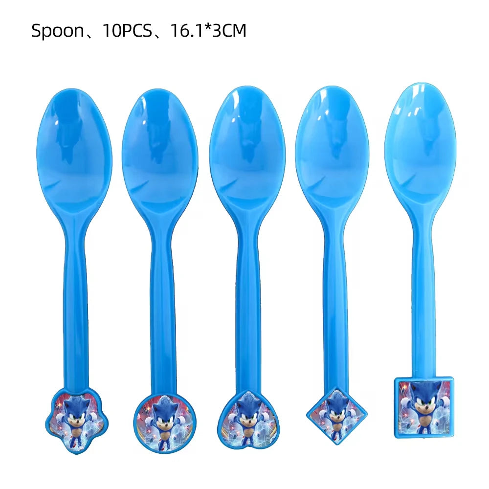 Sonic Cartoon Party Supplies Set – Disposable Tableware with Plates, Cups, Napkins & Balloons for Boys’ Birthday & Baby Shower Decor