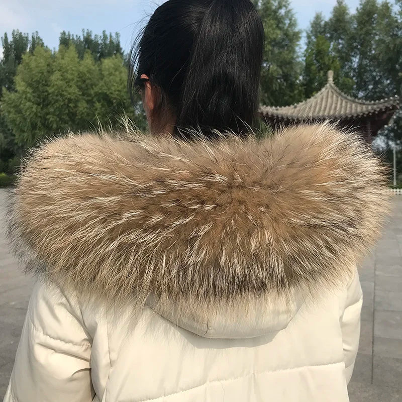Natural Raccoon & Fox Fur Scarf – Luxury Women’s Winter Fur Collar and Hood Trim for Coats & Jackets