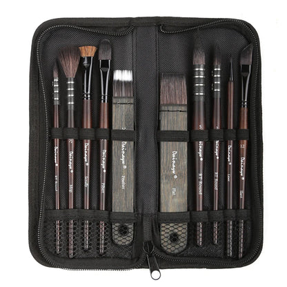 Dainayw 10-Piece Watercolor Brush Set – Organic Blue Squirrel & Horse Hair Mop Brushes for Acrylic, Watercolor, and Multi-Function Painting
