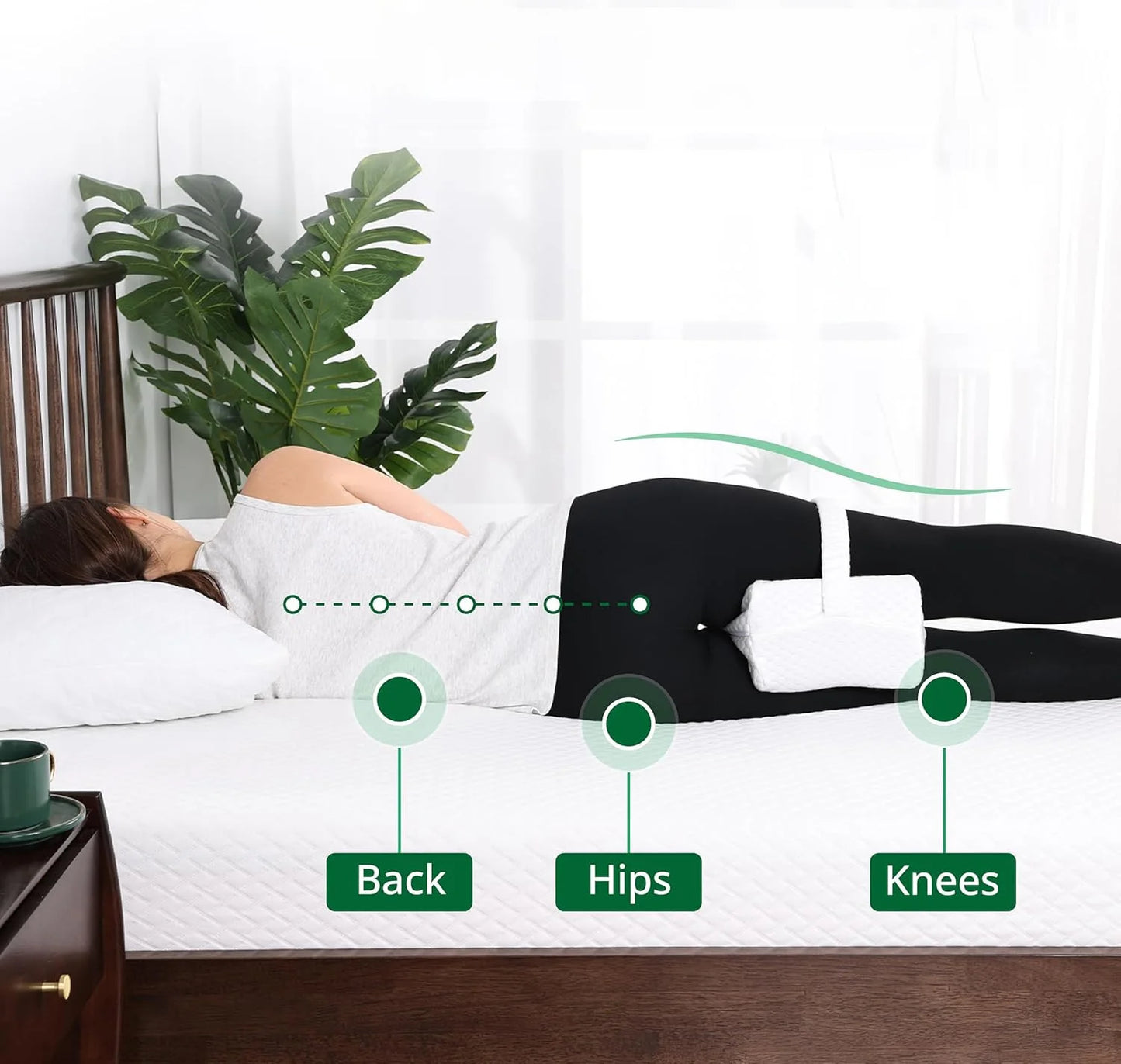 Memory Foam Knee Pillow for Side Sleepers – Soft Leg Support Cushion with Adjustable Straps