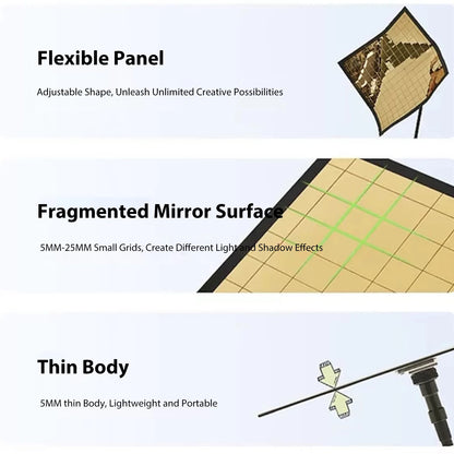 Adjustable Multi-Surface Light Reflector - 9.4 x 9.4 Inch Flexible Optical Reflector for Photography Lighting