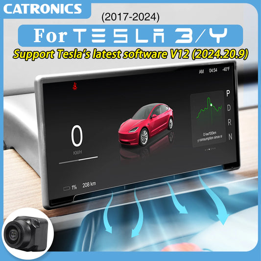 CATRONICS Head-Up Display for Tesla Model 3/Y – 8.9-Inch Linux System with CarPlay, Energy Consumption & Driving Data Detection