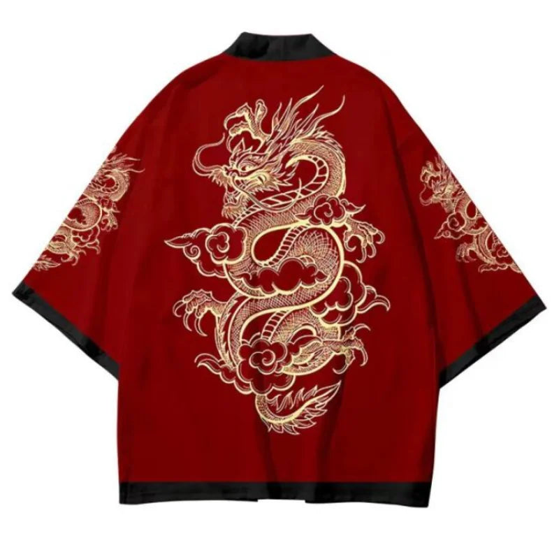 Anime Dragon Print Haori Kimono - Summer Cosplay Yukata Cardigan for Men & Women