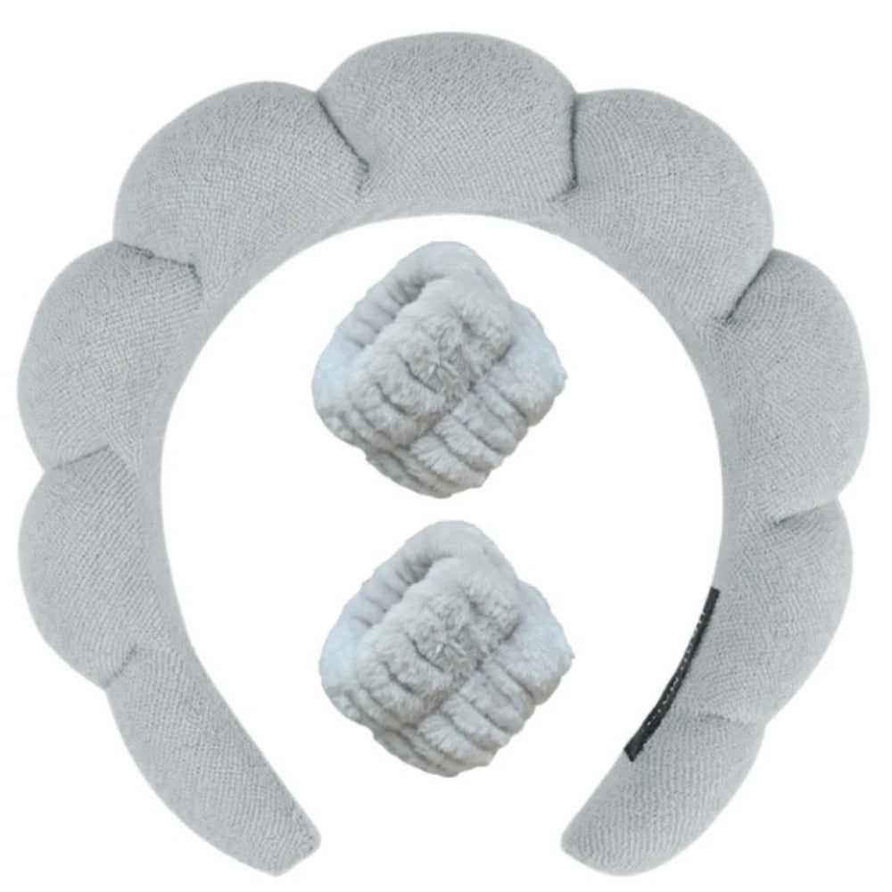 Sponge Spa Headband with Wristbands – Wide Padded Face Washing, Skin Care, Makeup Removal & Shower Headband for Women & Girls