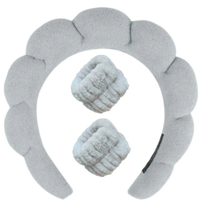 Sponge Spa Headband with Wristbands – Wide Padded Face Washing, Skin Care, Makeup Removal & Shower Headband for Women & Girls