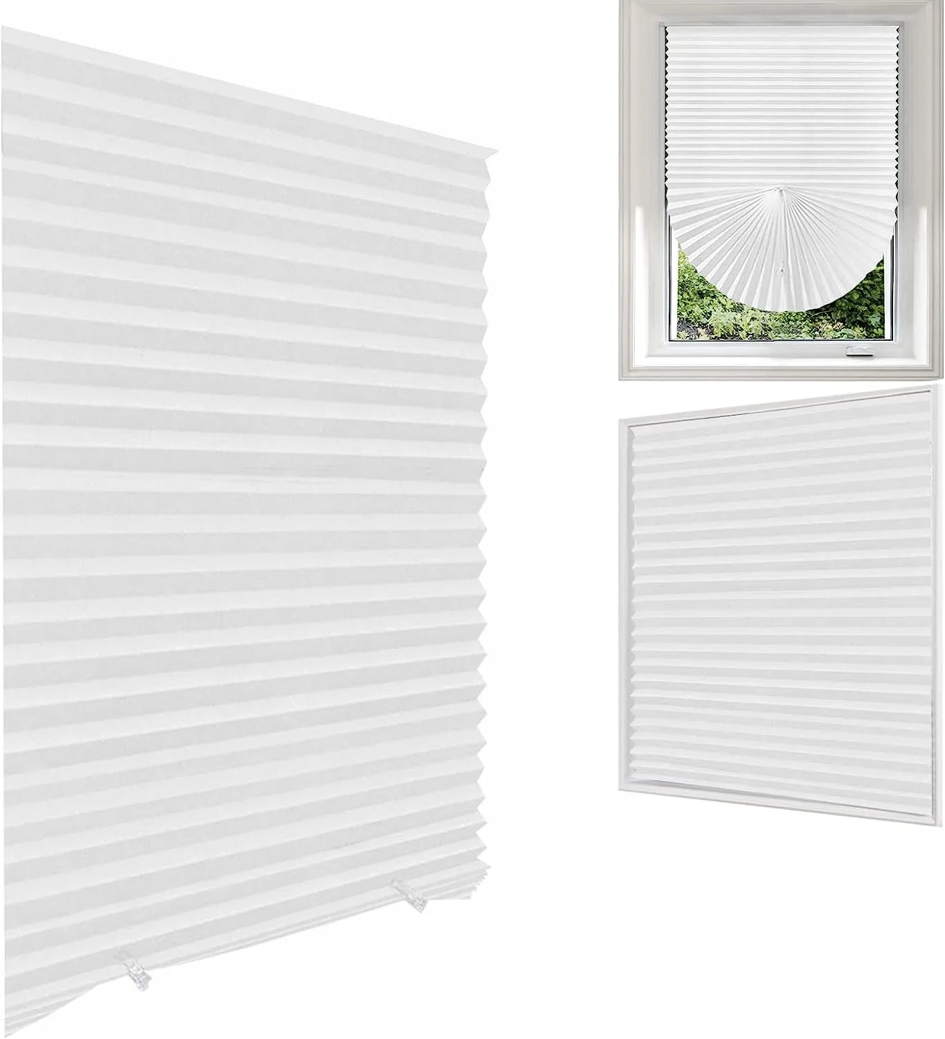 Self-Adhesive Pleated Blinds for Windows - Cordless Fabric Blinds, No Drill Installation, Room Darkening Shades for Bathroom