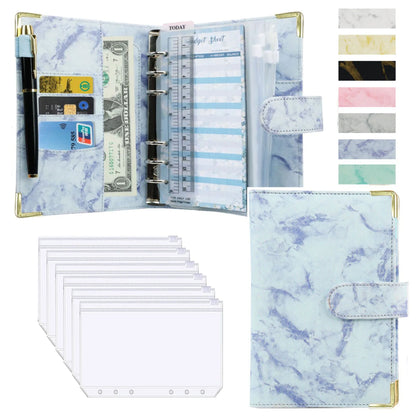 A6 Money Saving Organizer – PU Leather Budget Binder with Marble Notebook, 2023 Budget Planner, Envelope Office & School Supplies
