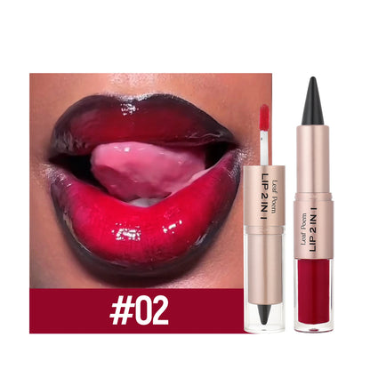 Double-Ended Lip Liner and Gloss Set - Tapered Lip Contour Pencil with Mirror, Plumping Crystal Lip Glaze, and Red Lip Tint