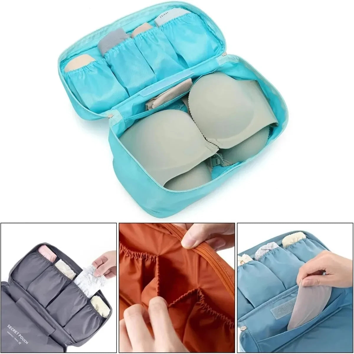 Portable Travel Organizer Bag - Multi-Function Bra Underwear Storage Case and Cosmetic Toiletry Pouch for Outdoor Trips