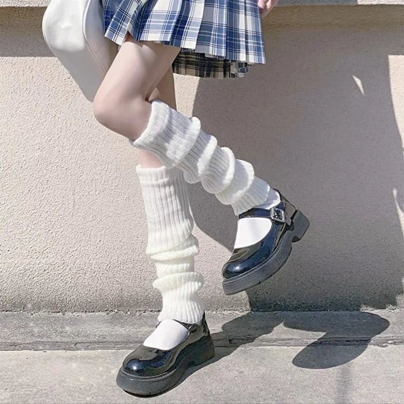 Lolita Knitted Leg Warmers for Women – 40/50/70cm White & Black Crochet Sock Boot Cuffs for Autumn & Winter