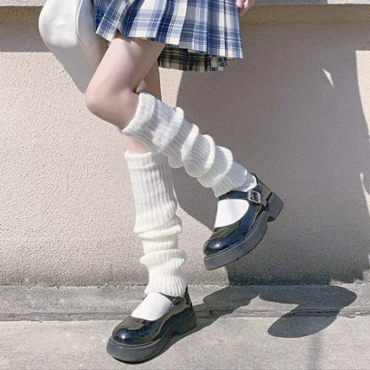 Lolita Knitted Leg Warmers for Women – 40/50/70cm White & Black Crochet Sock Boot Cuffs for Autumn & Winter