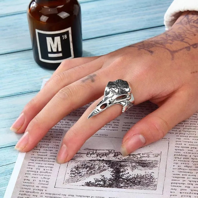Vintage Punk Viking Bird Beak Alloy Opening Ring – Adjustable Men's Creative Party Jewelry Gift