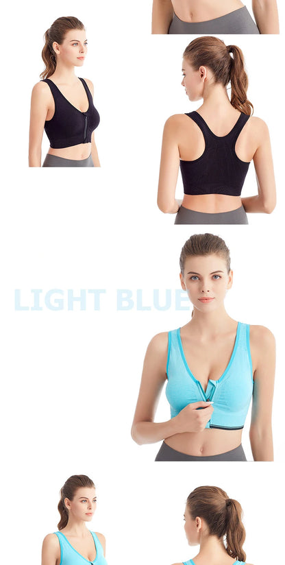 Women's Running Sports Bra – Front Zipper, Shockproof, Seamless & Breathable Bralette Without Underwire