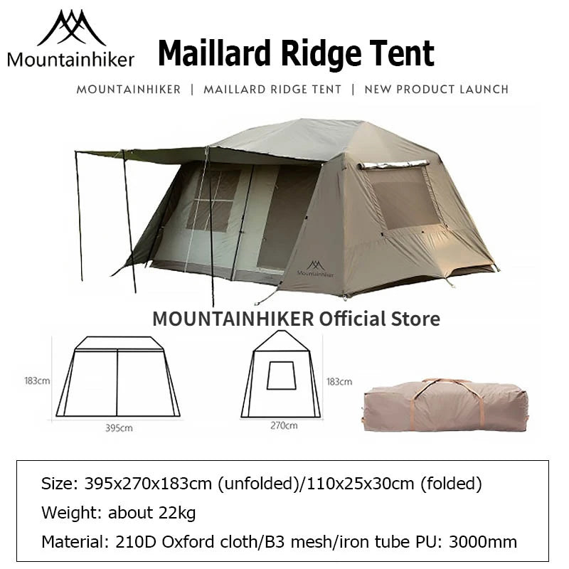 MOUNTAINHIKER One-Button Automatic Ridge Tent – Large Outdoor Shelter with Two Bedrooms & Living Room for Camping & Beach