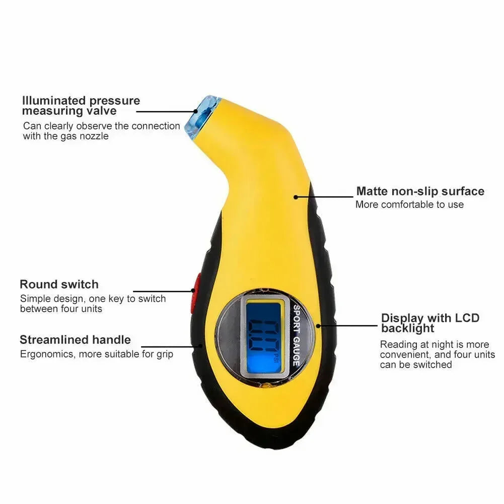 Compact Digital Tire Pressure Gauge – LCD Display for Cars, Motorcycles & Vehicle Maintenance
