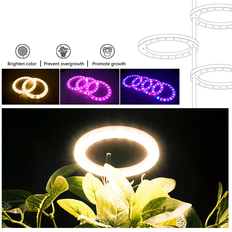 LED Full Spectrum Grow Light — USB 5V Adjustable Height Dimmable Lamp with Timer for Indoor Plants & Herbs
