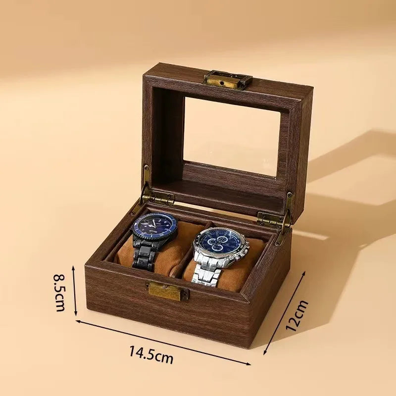DELESYS Retro Wood Grain Leather Watch Box — Creative Storage Case for Watches, Glasses & Accessories, Gift Box