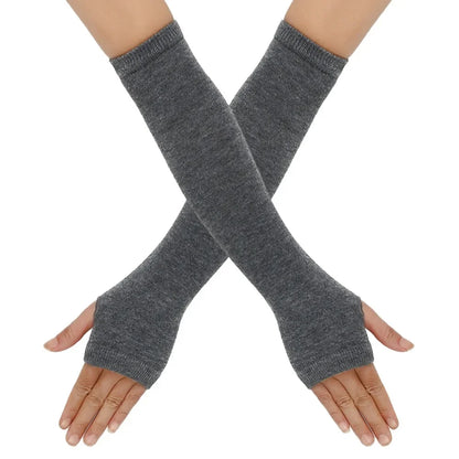 Warm Knitted Long Fingerless Gloves – Striped Elbow Mittens for Women, Fashion Christmas Gift