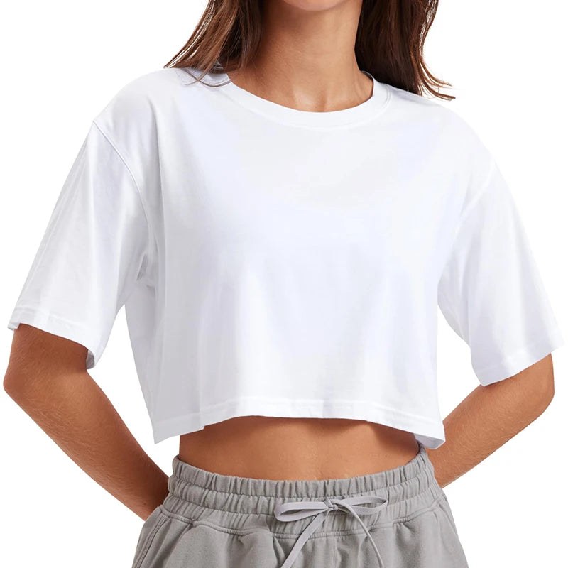 Harajuku Y2K Women’s White Crop Top – Casual Short Loose Summer Tee