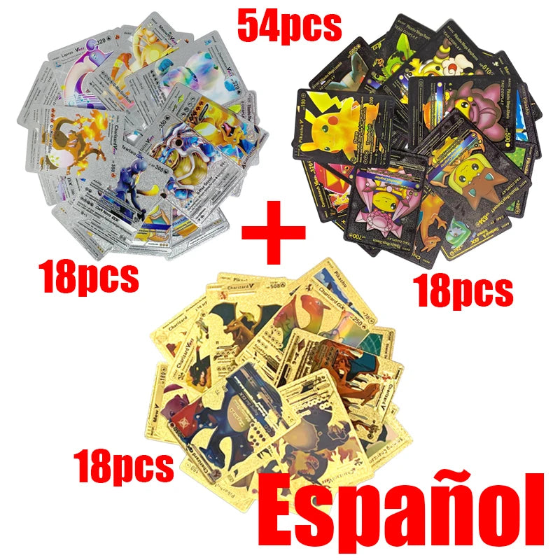 Pokemon Rainbow Gold & Silver VMAX GX Cards – Collectible Battle Trainer Cards in Spanish, English & French, Kids Toy Christmas Gift
