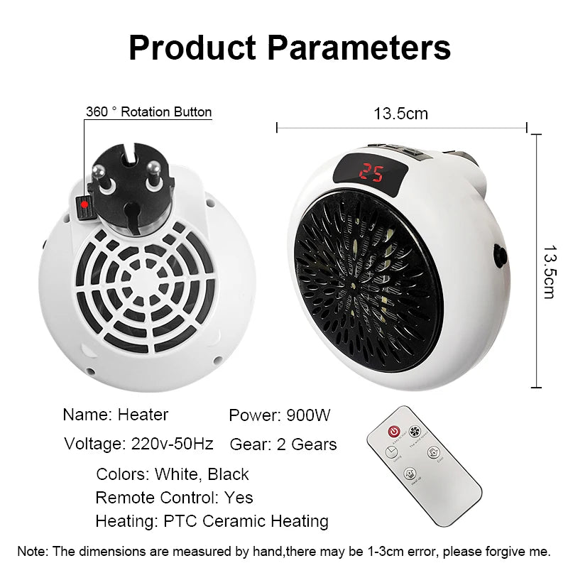 Portable Electric PTC Ceramic Heater — Mini Hot Air Fan for Home, Desktop, or Wall Mount Winter Heating