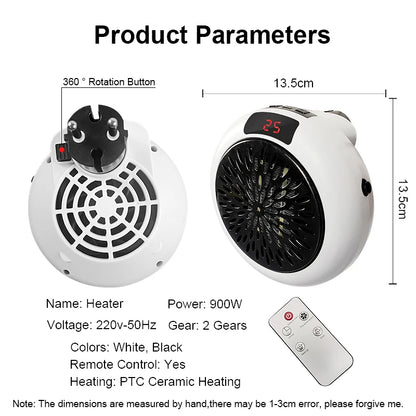 Portable Electric PTC Ceramic Heater — Mini Hot Air Fan for Home, Desktop, or Wall Mount Winter Heating