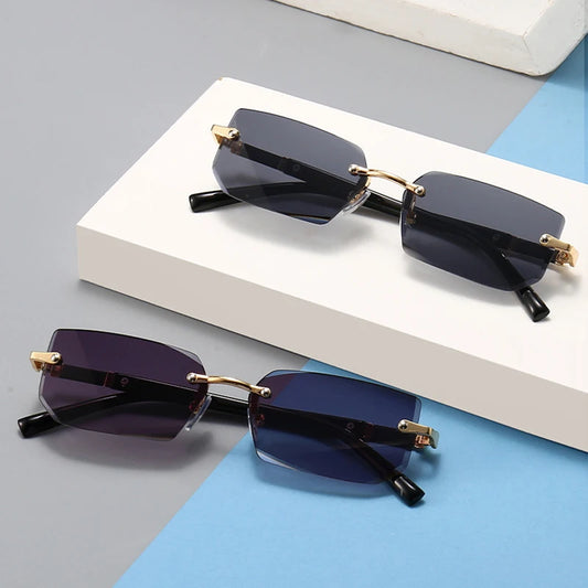Fashion Rimless Sunglasses – Classic Small Square Frameless Shades for Men & Women, Summer Travel Eyewear