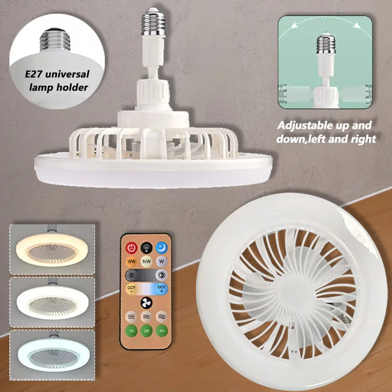 2-in-1 Ceiling Fan Lamp - 3-Speed Adjustable E27 LED Light with Dimmable Decorative Lighting for Bedroom, Living Room & Study