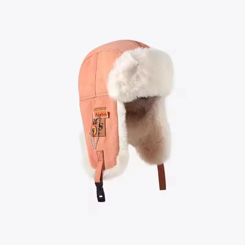 Unisex Bomber Ushanka Hat – Thick Warm Fur Winter Hat with Earflaps for Men & Women, Black & Grey Ski Cap