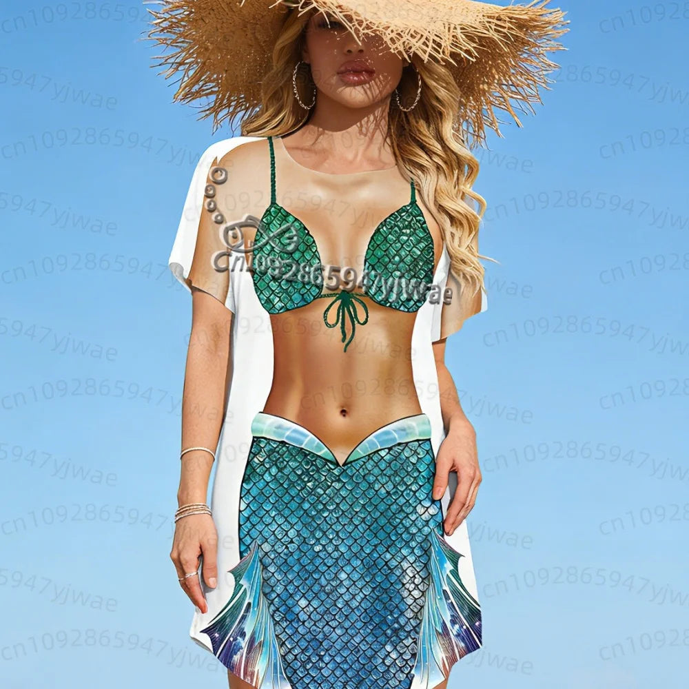 Women's 3D Bikini Print T-Shirt Dress - Casual Short Sleeve Summer Sleep & Home Dress
