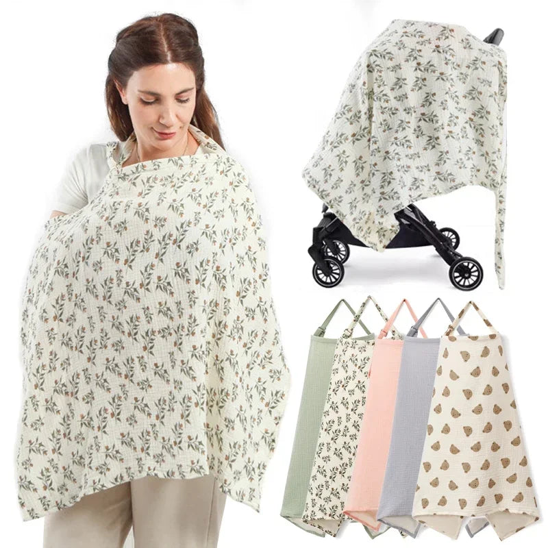 Cotton Breastfeeding Cover - Adjustable Nursing Apron Baby Feeding Privacy Blanket for Mothers and Strollers