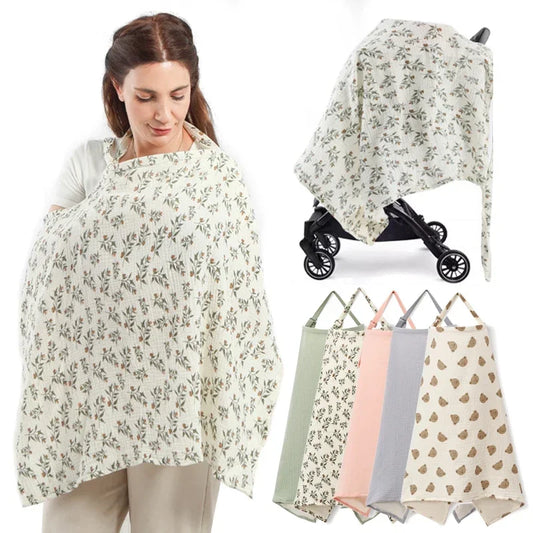 Cotton Breastfeeding Cover - Adjustable Nursing Apron Baby Feeding Privacy Blanket for Mothers and Strollers
