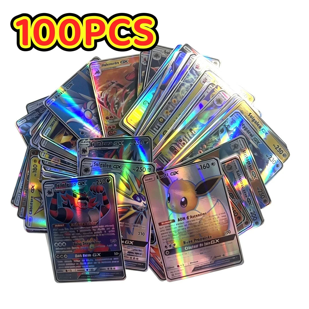 Pokémon TCG V, VMAX, GX & EX Holographic Cards - 60/100-Piece French and English Collectible Card Set for Fans and Gifts