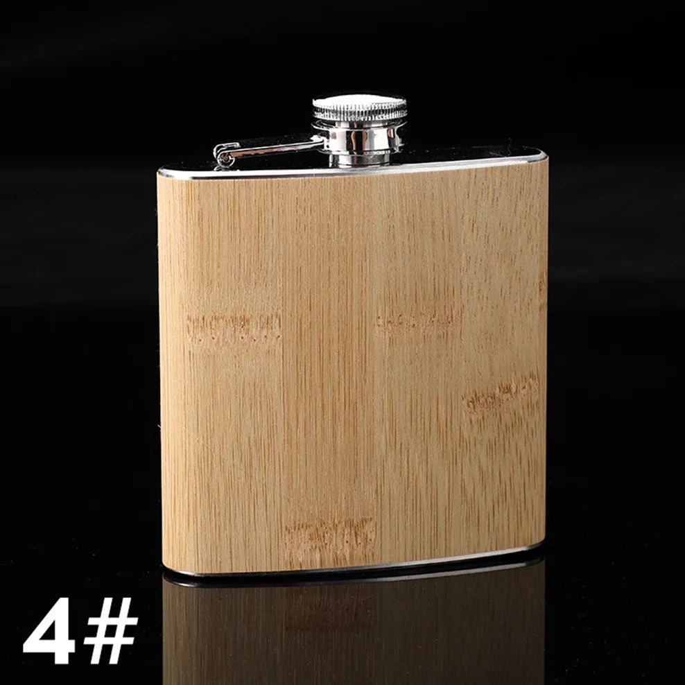 6oz Stainless Steel Hip Flask – Wood Grain Leather Wine Bottle, Portable Russian Flag Outdoor Flagon Gift for Men