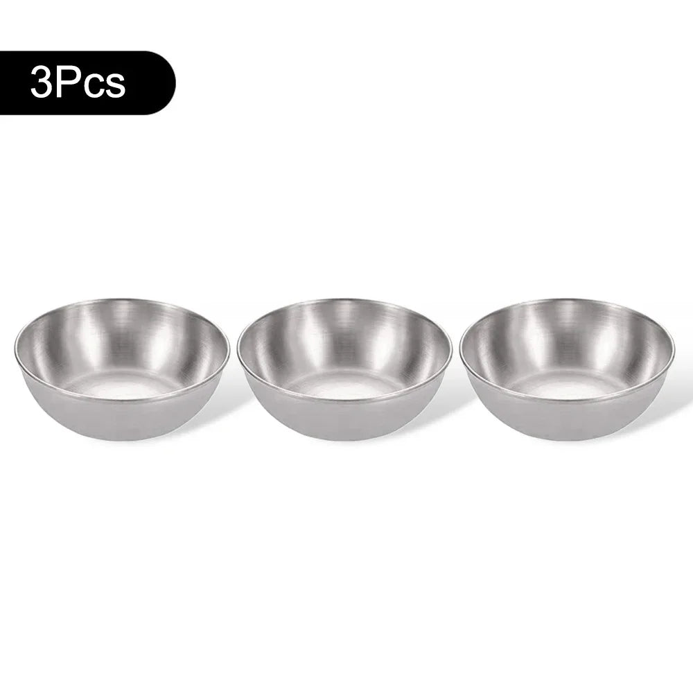 3/6-Piece Stainless Steel Sauce Dishes – Appetizer & Spice Serving Plates for Kitchen